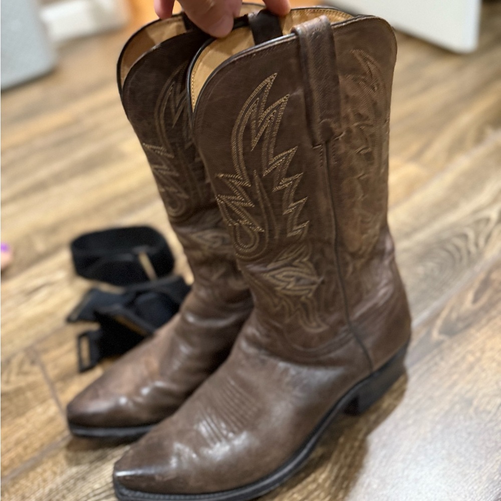 Lucchese Dark Leather Boots with Light Interior